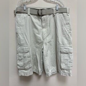 New CS Beige Cream Belted Long Cargo Shorts 38 NWT